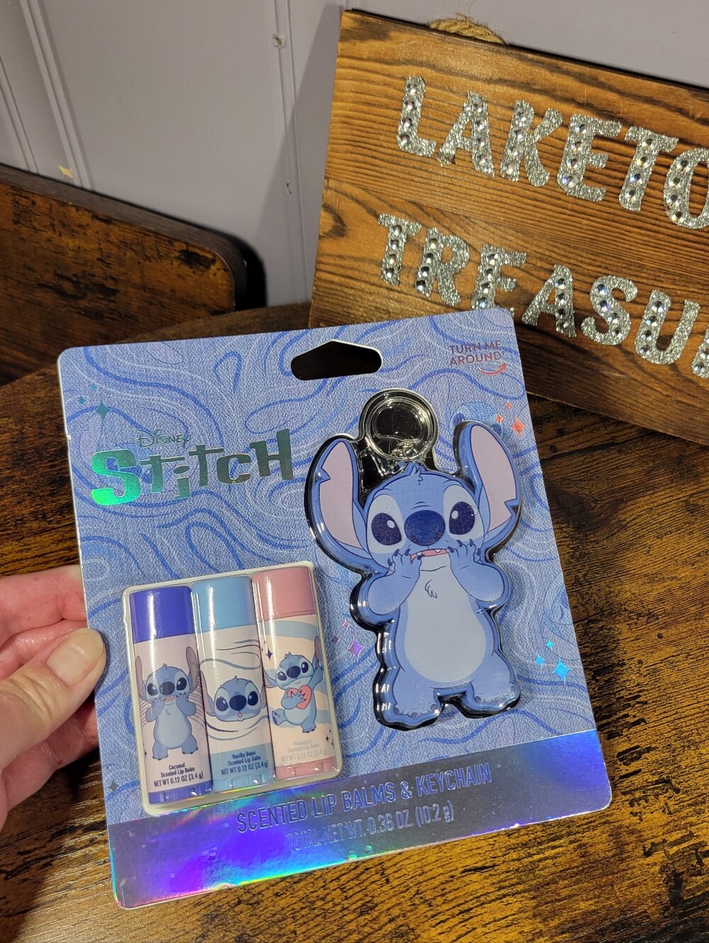 Disney Stitch Lip Balm Trio & Keychain - Blue, Pink